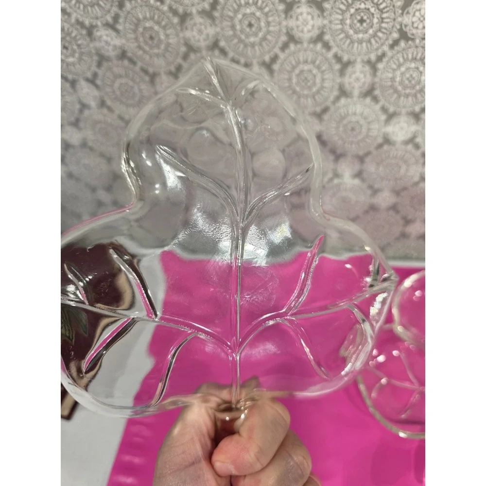 Clear Glass Maple Leaf Shaped Candy‎ Nut Dish 1-Divided Serving Tray Set Holiday
